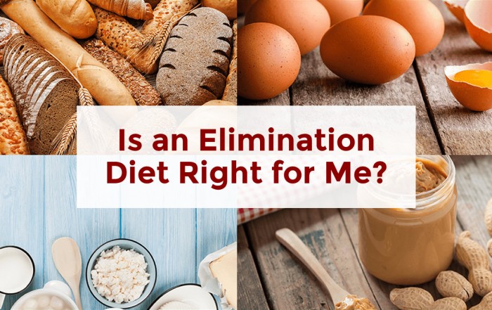 elimination diet image with foods that can trigger digestive symptoms like gluten and dairy