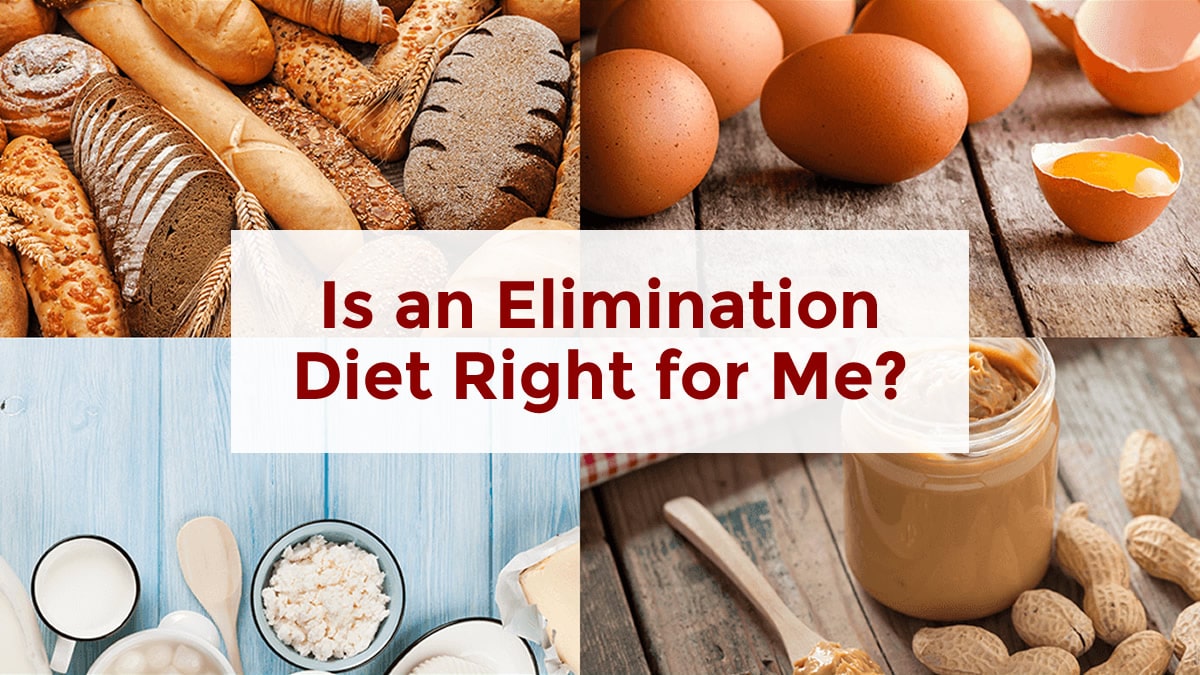 elimination diet image with foods that can trigger digestive symptoms like gluten and dairy