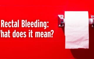Rectal Bleeding: what does it mean? with red background and roll of toilet paper