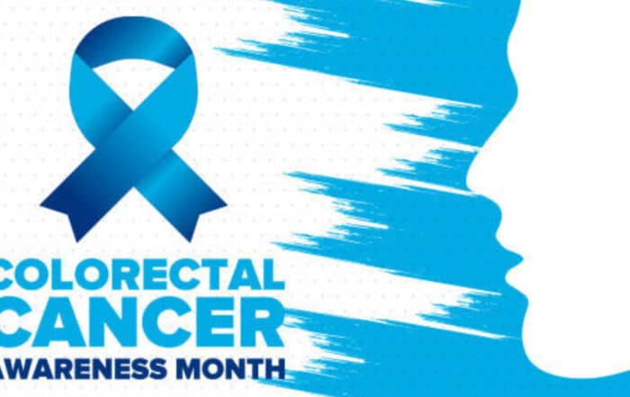 colorectal cancer awareness month with blue ribbon